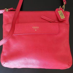 Fossil Red Orange Leather Crossbody